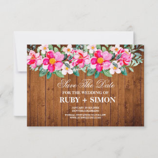 Rustic Wood Pink Floral Lights Wedding Invitation