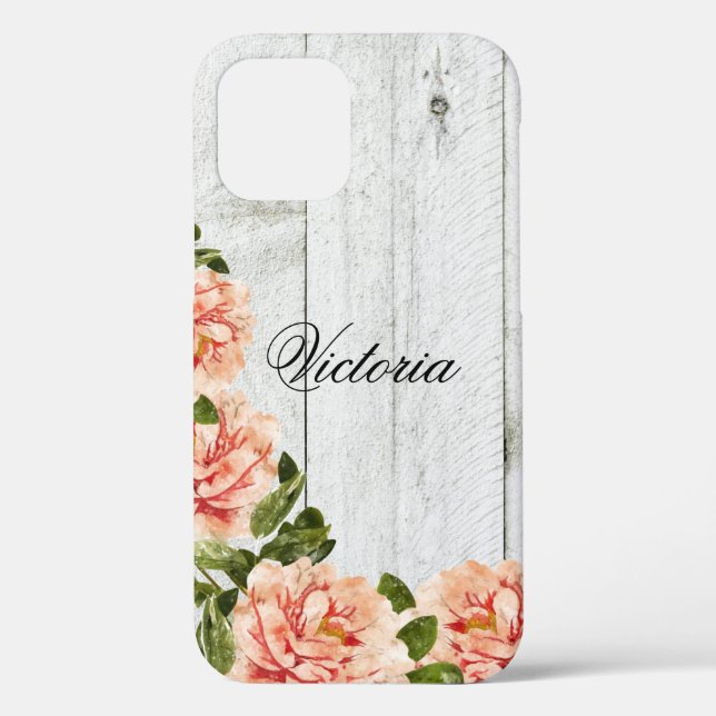 Rustic Wood Pink Floral Personalized Script Case-Mate iPhone Case (Back)