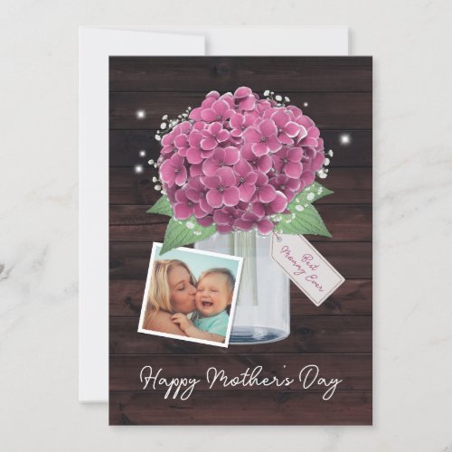 Rustic Wood Pink Floral Photo Happy Mothers Day Card