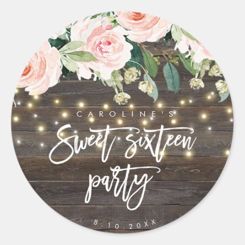 rustic wood pink floral sweet 16 sticker