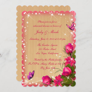 Rustic Wood Pink Floral Wedding Rehearsal Dinner Invitation