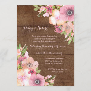 Rustic Wood Pink Flowers Vow Renewal Invitation