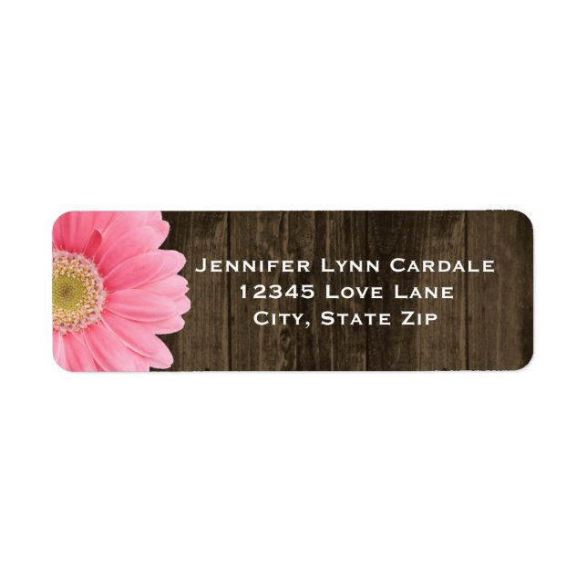 Rustic Wood Pink Gerber Daisy Address Labels (Front)