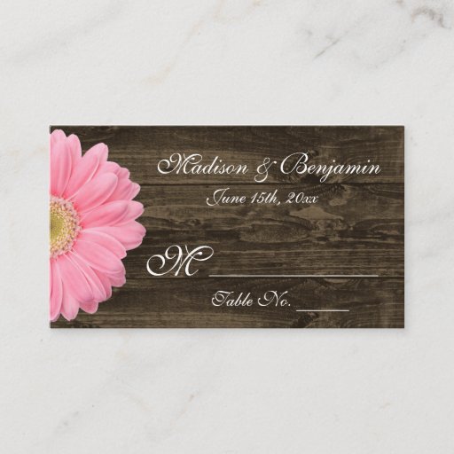 Customizable Rustic Wood Pink Gerber Daisy Wedding Place Cards Business Card Template