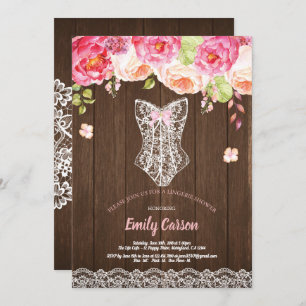 Rustic wood pink lingerie shower bridal party invitation