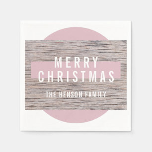 Rustic Wood Pink Merry Christmas Family Napkins