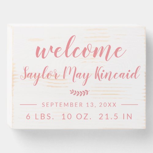 Rustic Wood Pink Newborn Baby Welcome Wooden Box Sign