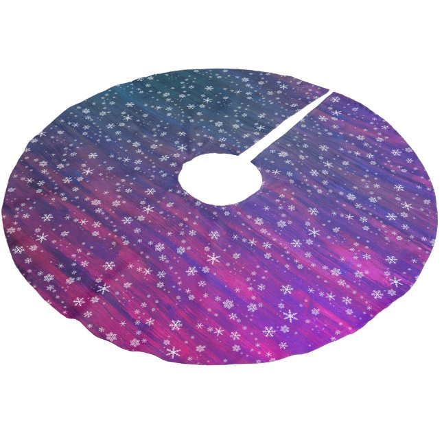 Rustic Wood Pink Purple Snowflake Pattern Brushed Polyester Tree Skirt (Angled)