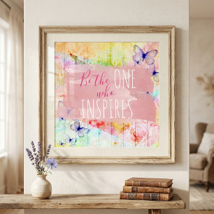 Rustic Wood Pink Watercolor Butterfly Quote Poster