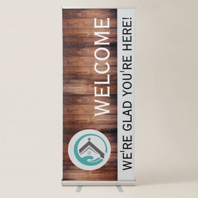Rustic Wood Plank Church Retractable Banner (Front)