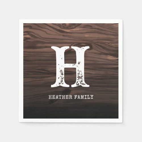 Rustic Wood Plank Family Monogram Initial Letter Napkins