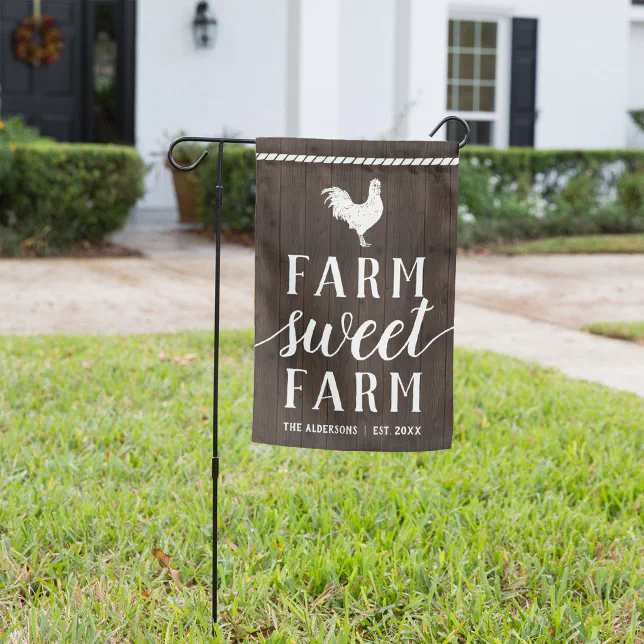 Rustic Wood Plank Farm Sweet Farm Personalized Garden Flag | Zazzle