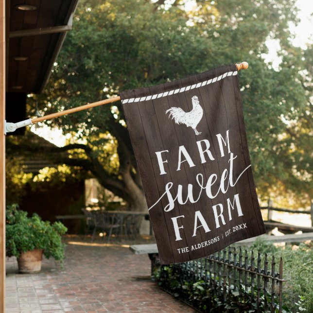 Rustic Wood Plank Farm Sweet Farm Personalized House Flag (In SItu)