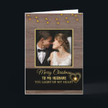 Rustic Wood plank  Merry Christmas to my Husband  Card<br><div class="desc">Share a heartfelt message with your husband this season with this rustic wood plank Merry Christmas design. Featuring a cozy farmhouse wood background and the sweet phrase You Light Up My Heart, this card is the perfect romantic way to celebrate your love during the holidays. Ideal for couples who appreciate...</div>