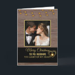 Rustic Wood plank  Merry Christmas to my Husband  Card<br><div class="desc">Share a heartfelt message with your husband this season with this rustic wood plank Merry Christmas design. Featuring a cozy farmhouse wood background and the sweet phrase You Light Up My Heart, this card is the perfect romantic way to celebrate your love during the holidays. Ideal for couples who appreciate...</div>