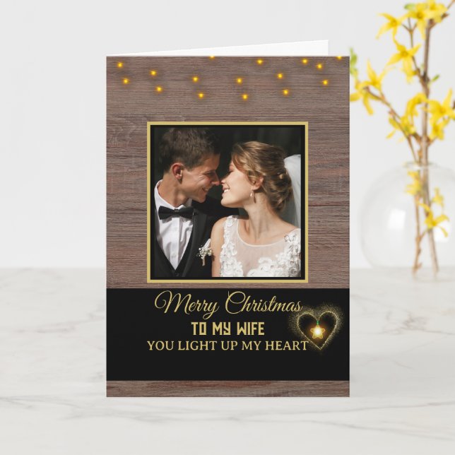 Rustic Wood plank  Merry Christmas to my Wife Card (Yellow Flower)