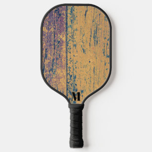 Rustic Wood Plank Modern Monogram Pickleball Paddle