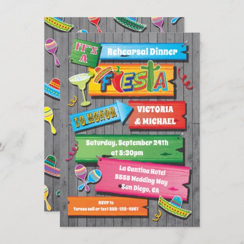 Rustic Wood Planks Mexican Fiesta Party Invitation