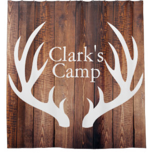Rustic Wood Planks White Deer Antlers Custom Shower Curtain