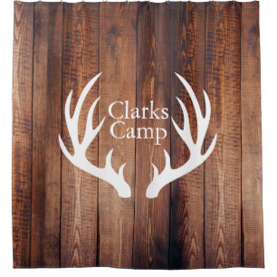 Rustic Wood Planks White Deer Antlers Custom Shower Curtain