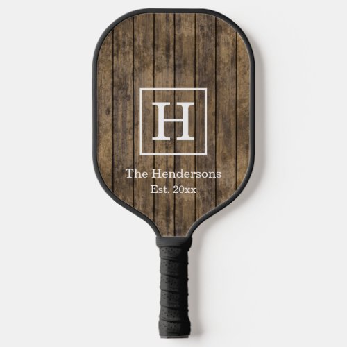 Rustic Wood Planks with DIY Color Frame Monogram Pickleball Paddle