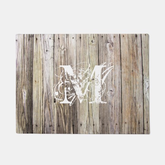 Rustic Wood Planks With Shabby Chic Monogram Doormat Zazzle Com