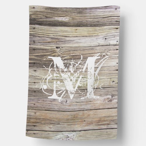 Rustic Wood Planks with Shabby Chic Monogram House Flag