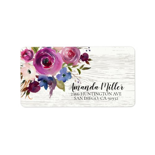 Rustic Wood Plum Blue Floral Return Address Label