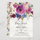 Rustic Wood Plum Floral Baby Shower Invitation