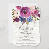 Rustic Wood Plum Floral Baby Shower Invitation (Front)