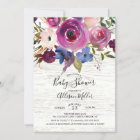 Rustic Wood Plum Floral Baby Shower Invitation
