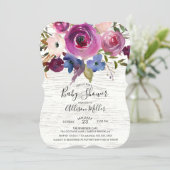 Rustic Wood Plum Floral Baby Shower Invitation (Standing Front)