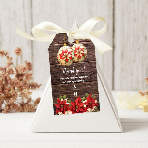 Rustic Wood Poinsettia Floral Christmas Wedding Gift Tags