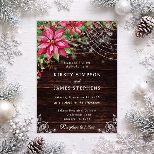 Rustic Wood & Poinsettia Winter Wedding Invitation