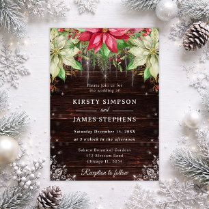 Rustic Wood & Poinsettia Winter Wedding Invitation