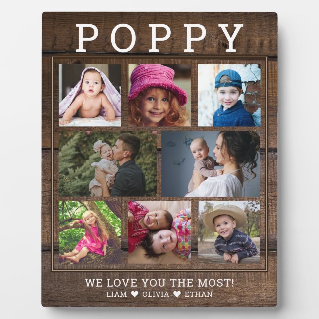 Rustic Wood Poppy We Love You 8 Photo Collage Plaque (Front)