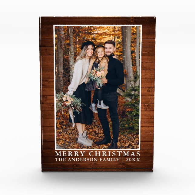 Rustic Wood Print Merry Christmas Photo Block (Front)