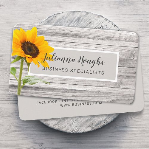 Rustic Wood Print Sunflower Business Card