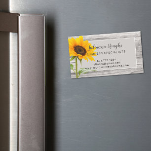 Rustic Wood Print Sunflower Business Magnet Card
