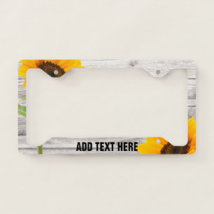 Rustic Wood Print Sunflower License Plate Frame