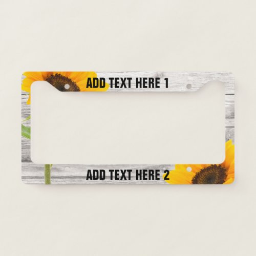 Rustic Wood Print Sunflower License Plate Frame