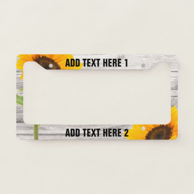 Rustic Wood Print Sunflower License Plate Frame (Front)