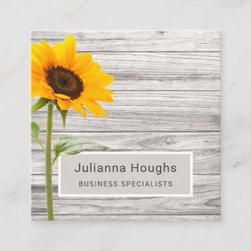 Rustic Wood Print Sunflower Square Business Card