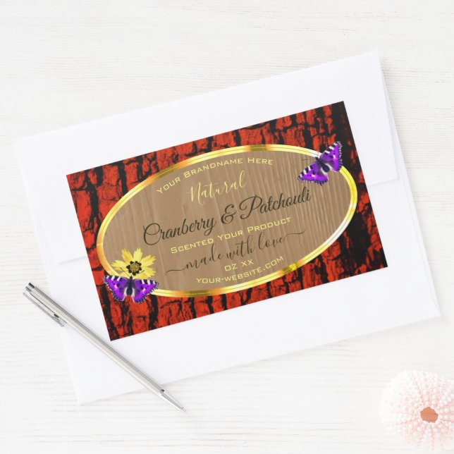 Rustic Wood Product Labels Purple Butterflies Gold (Envelope)