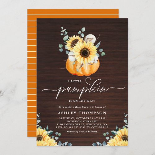 Rustic Wood Pumpkin and Sunflower Fall Baby Shower Invitation