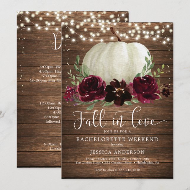 Rustic Wood Pumpkin Bachelorette Party Itinerary Invitation (Front/Back)