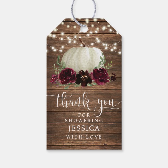 Rustic Wood Pumpkin Bridal Shower Favor Tag (Front)