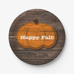 Rustic Wood Pumpkin Country Halloween Fall Party Paper Plates
