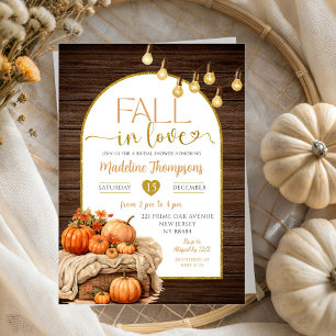 Rustic Wood Pumpkin Fall in Love Bridal Shower Invitation