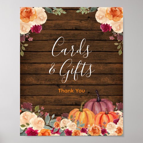 Rustic Wood Pumpkin Floral Cards and Gifts Sign